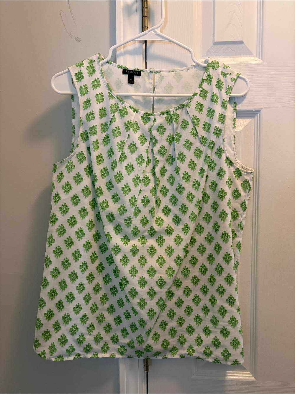 Talbots White Tank Top with Green Floral Motif